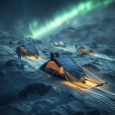 High-Tech Arctic Camp Under Aurora Sky