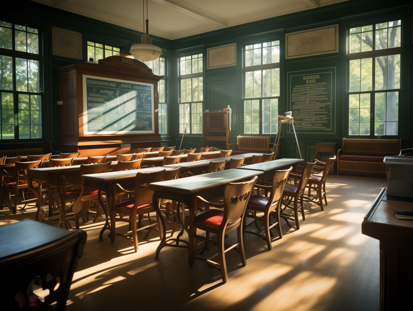 Historic Classroom With Green Chalkboards