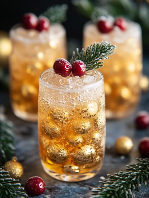 Holiday Cocktails Garnished with Cranberries
