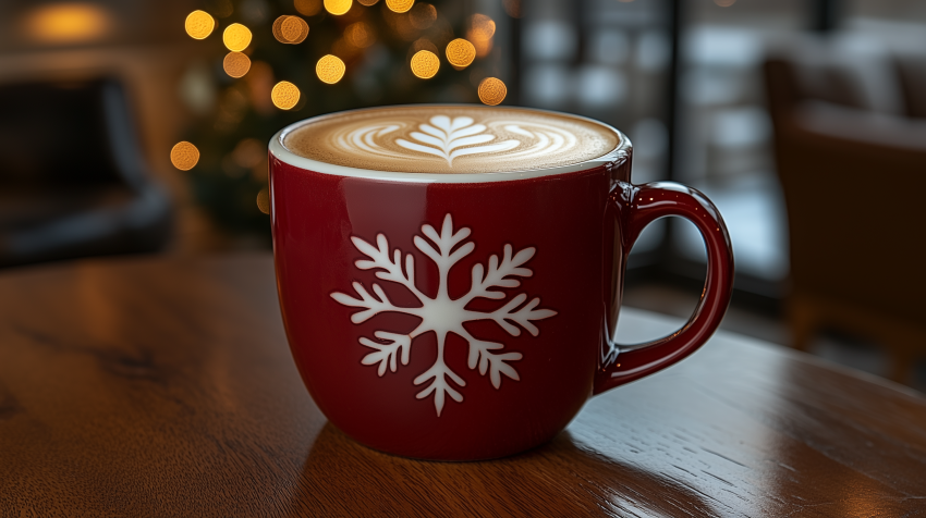 Holiday Latte with Snowflake Mug Design