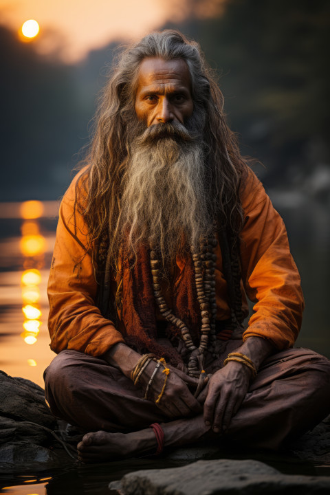 Holy man on the banks of the Ganges river India