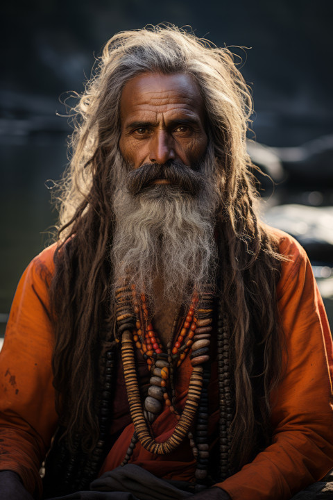 Holy man on the banks of the Ganges river India