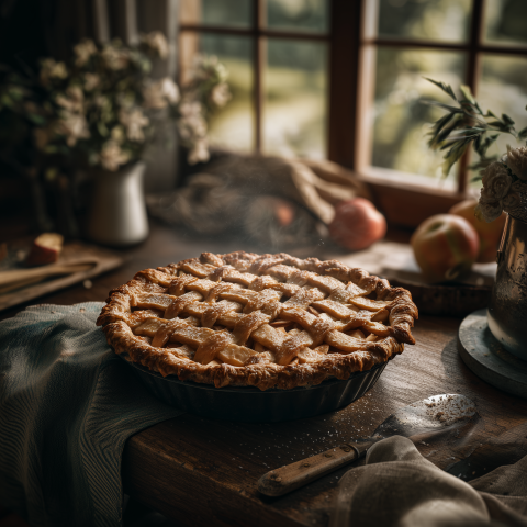 Homemade Apple Pie on Rustic Table