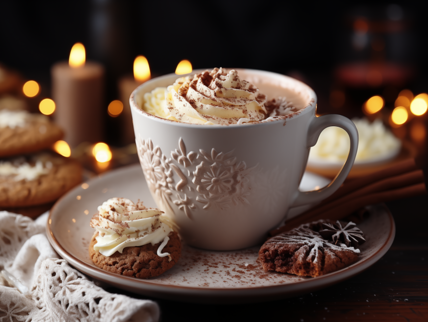 Hot Cocoa with Cookies and Whipped Cream