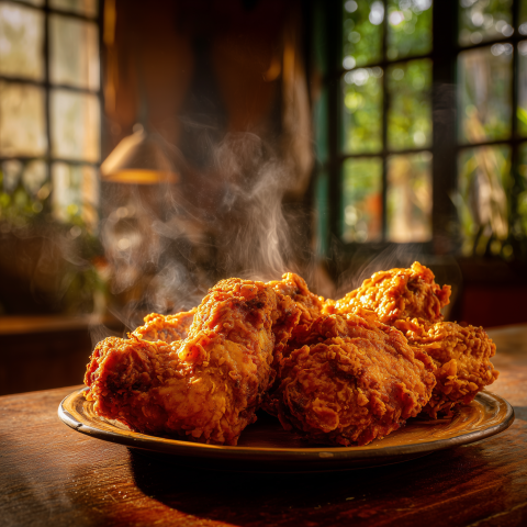 Plated Steaming Hot Fried Chicken