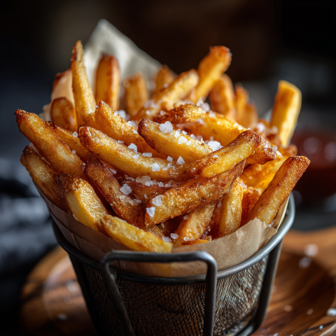 Hot Salted French Fries Close-Up