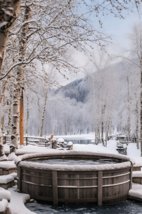 Hot tub at a winter luxury resort