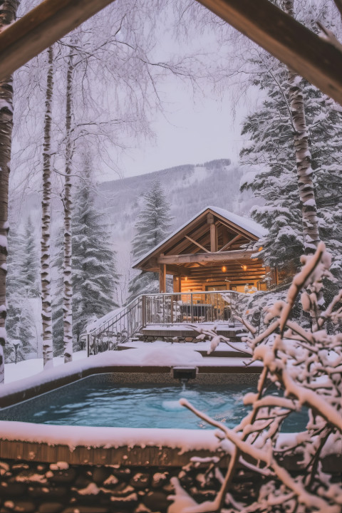 Hot tub at a winter luxury resort