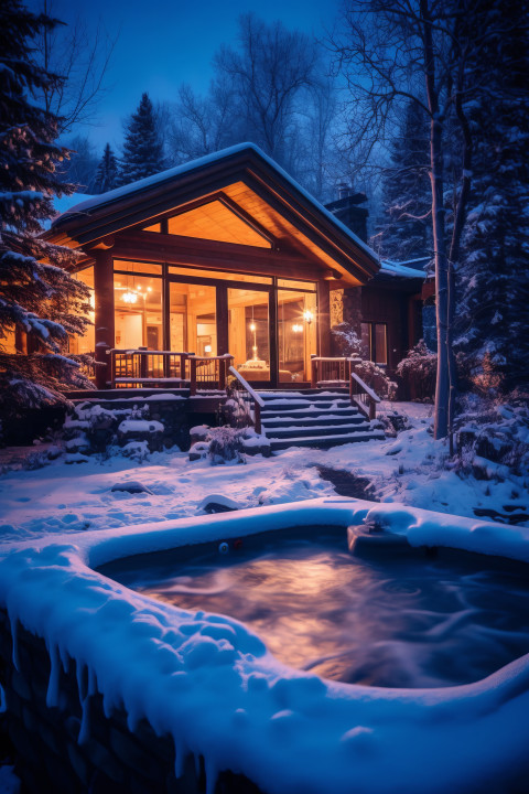 Hot tub at a winter luxury resort