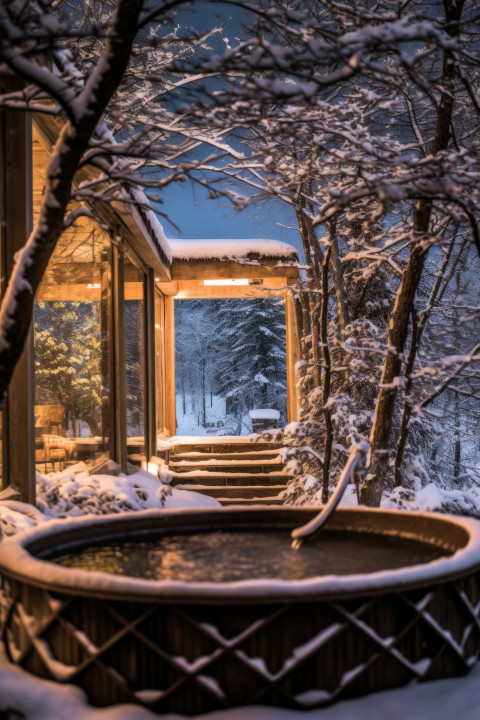 Hot tub at a winter luxury resort