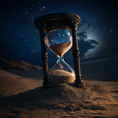 Hourglass in Desert Under Starry Night Sky