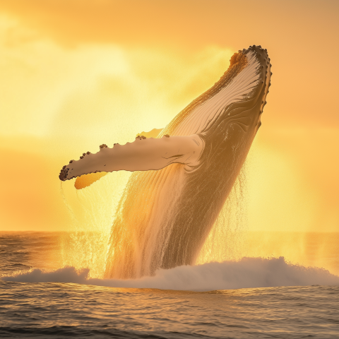 Humpback Whale Breaching at Sunset