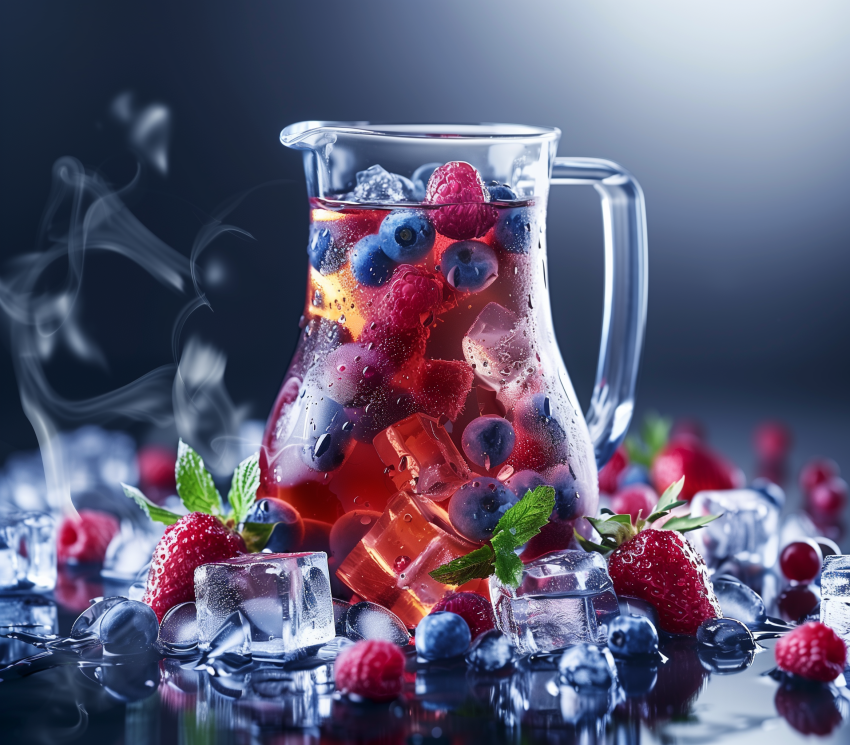 Refreshing berry iced tea in a pitcher
