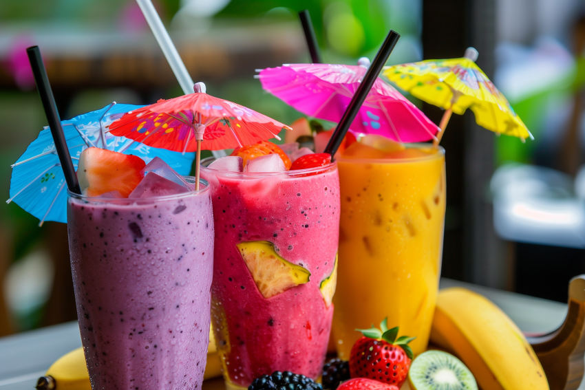 Colorful tropical fruit smoothies