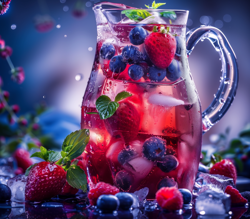 Refreshing berry iced tea in a pitcher