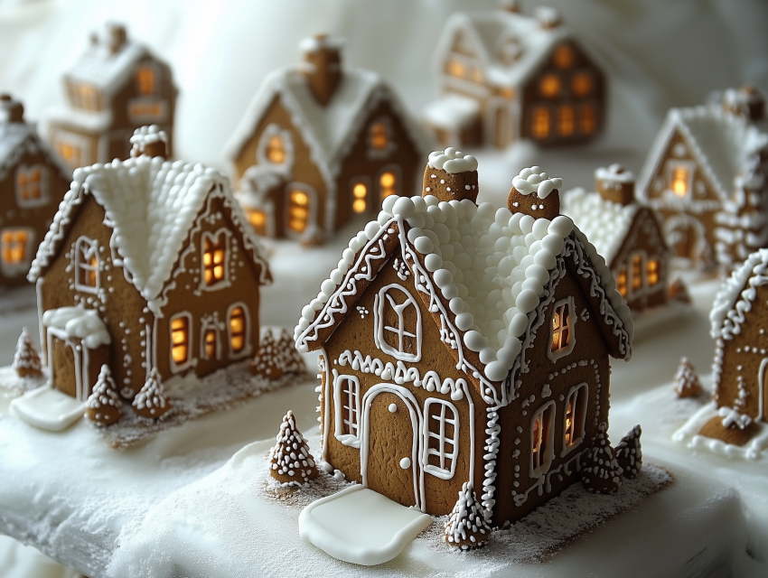 Illuminated Gingerbread Village with Snow Icing