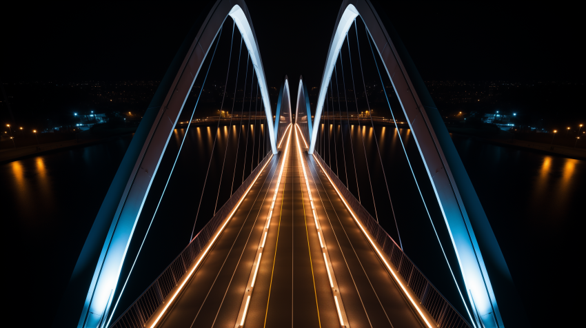 Illuminated Modern Bridge at Night