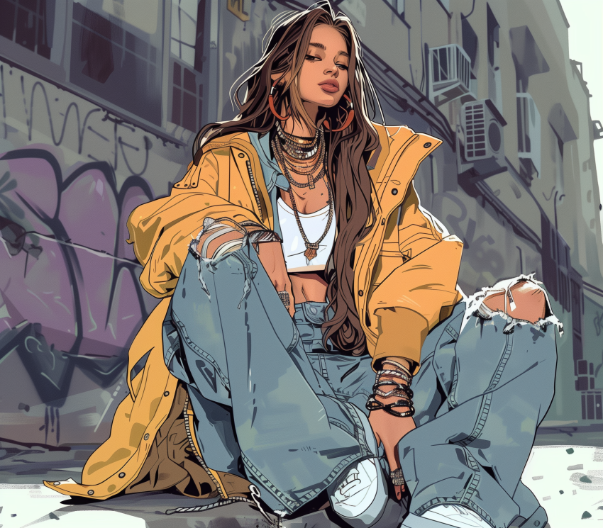Illustrated girl showcasing modern street style