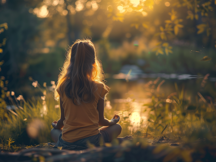Girl meditating in tranquil nature