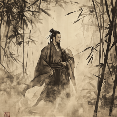 Ink Wash Art of Sage in Bamboo Grove