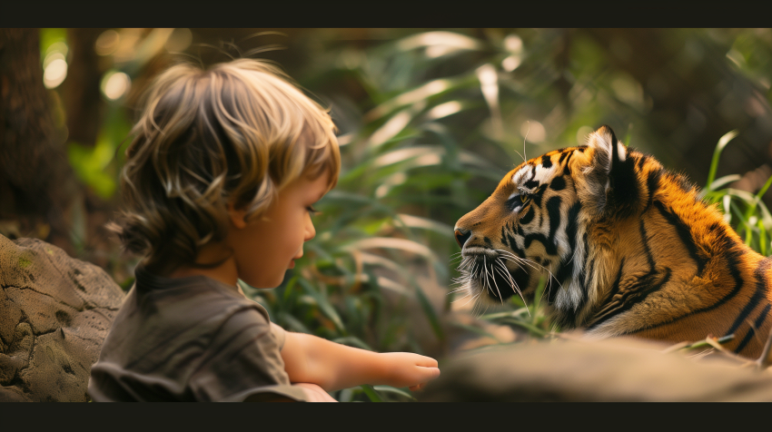 Tiger cub and boy
