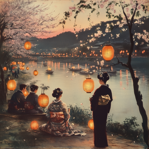 Japanese Lantern Festival by the River
