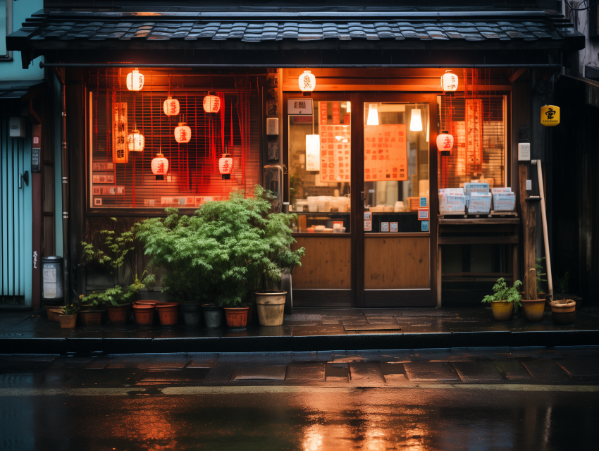 Japanese Street Shop with Lanterns