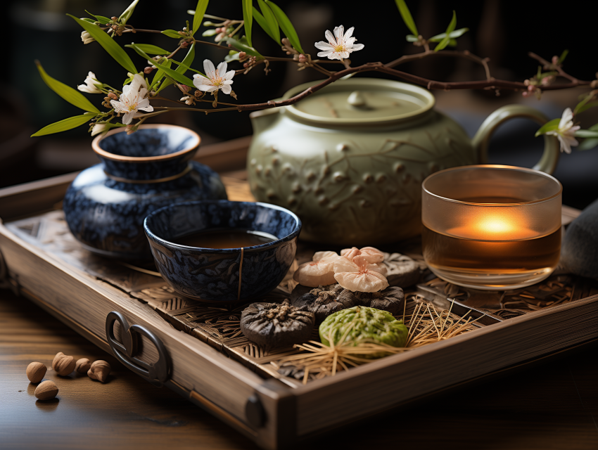 Japanese Tea Ceremony Set with Blossoms