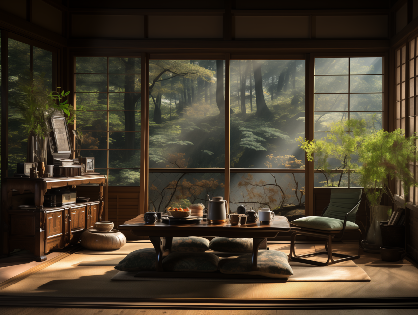 Japanese Tea Room Overlooking Forest