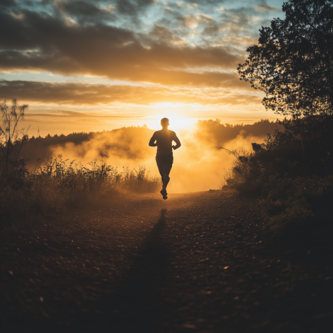 Jogger Running Into a Golden Sunrise