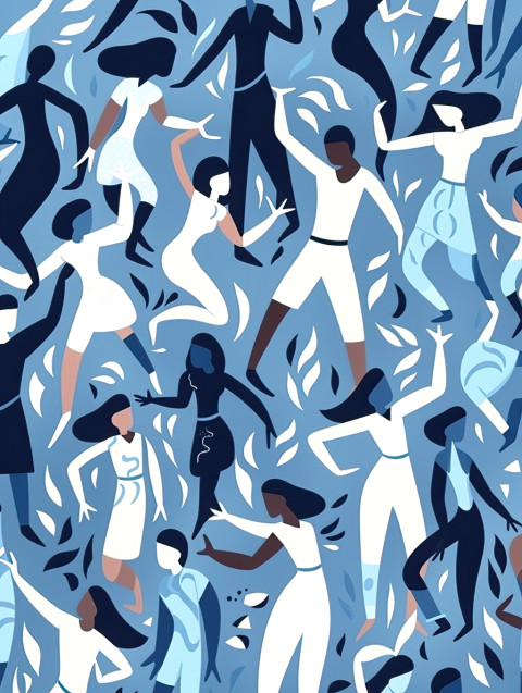 Joyful Dance in Blue Artwork