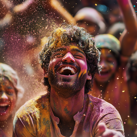 Joyful Man Celebrating Holi Festival with Colors