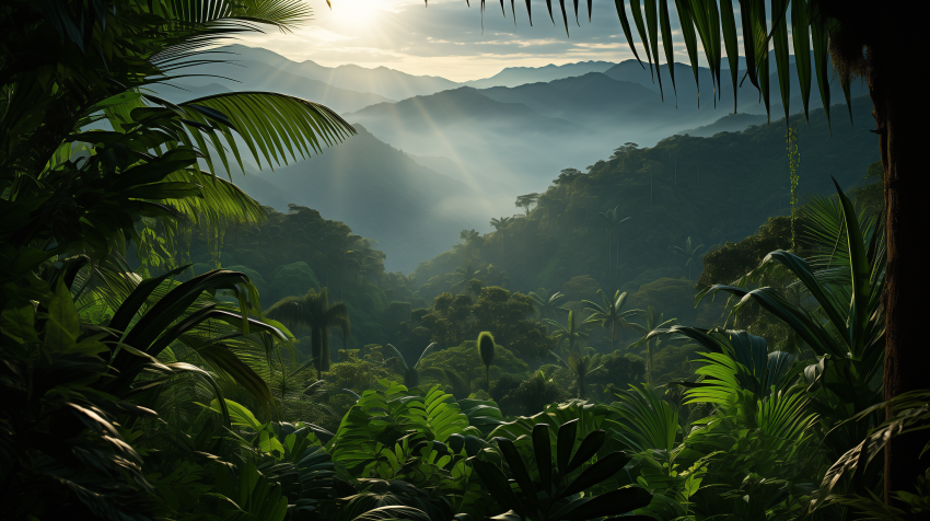 Jungle Valley Illuminated by Sunbeams