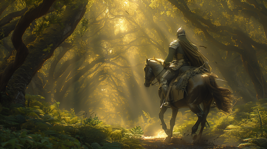 Knight on Horseback in Enchanted Forest