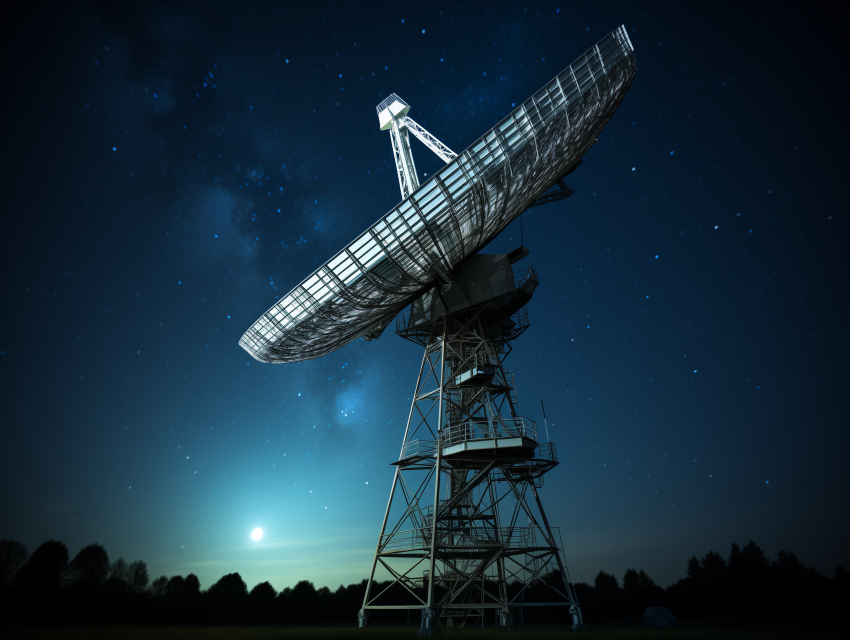 Large Radio Telescope Under Starry Sky