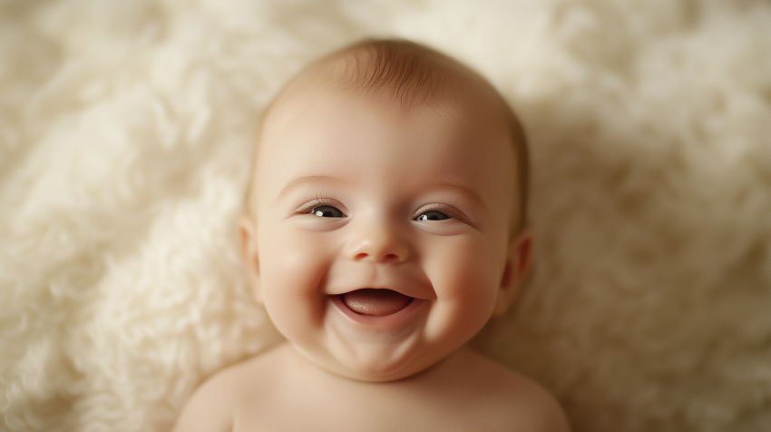 Laughing Baby on Soft Fluffy Blanket