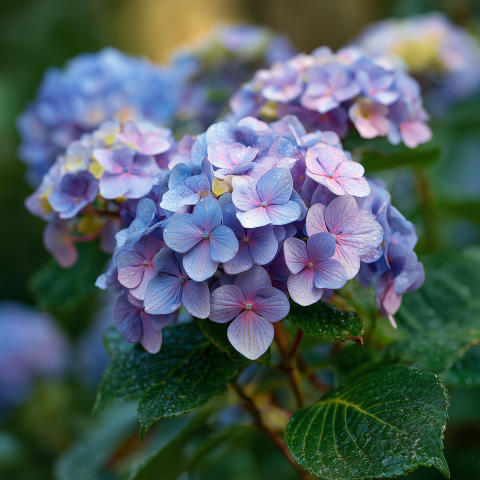 Lavender and Blue Hydrangeas in Soft Focus
