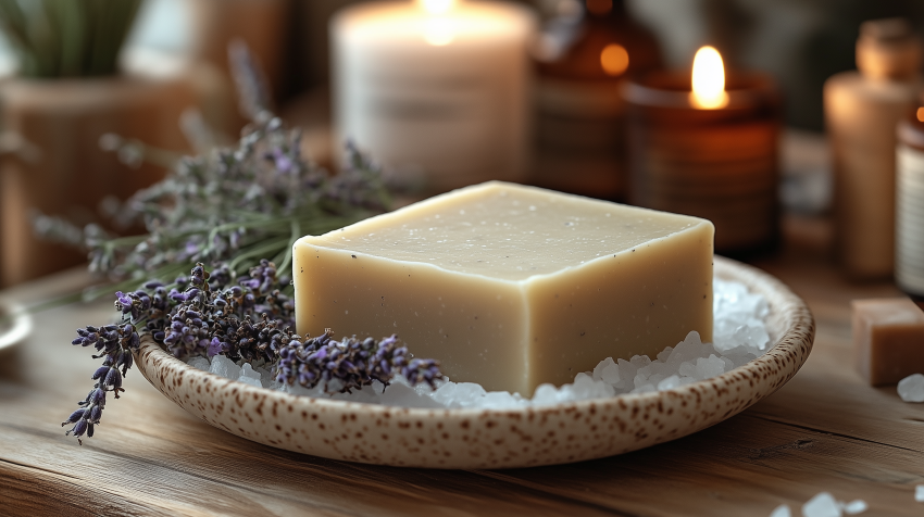 Lavender Soap with Candles and Salt