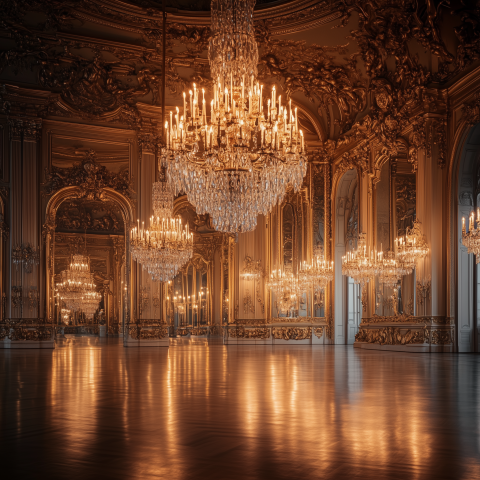 Lavish Ballroom with Glowing Chandeliers