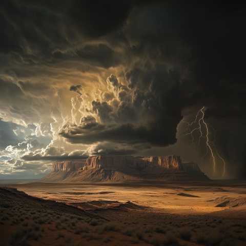 Lightning Storm Over Desert Mesa Plateau