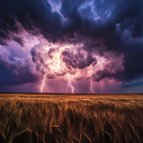 Lightning Storm Over Wheat Field