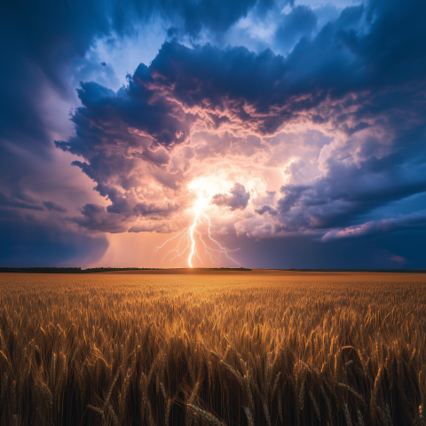 Lightning Strike Over Wheat Field