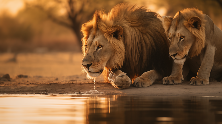 Lions Drinking Water