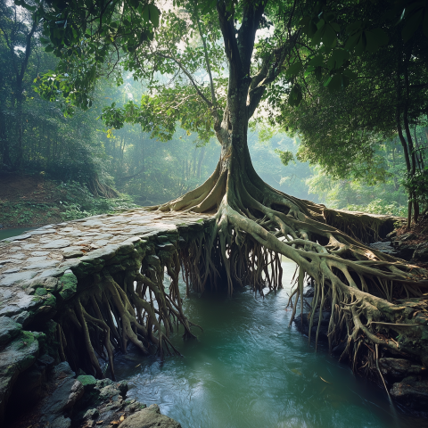 Living Root Bridge Over River