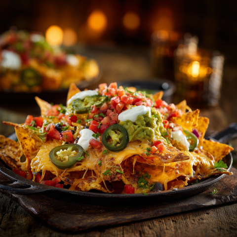 Loaded Nachos with Melted Cheese and Guacamole