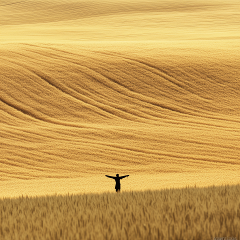 Lone Figure Standing in Golden Fields