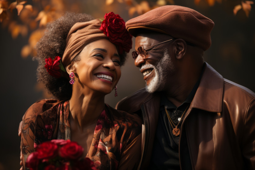 Loving older African American couple in Autumn