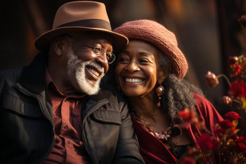 Loving older African American couple in Autumn