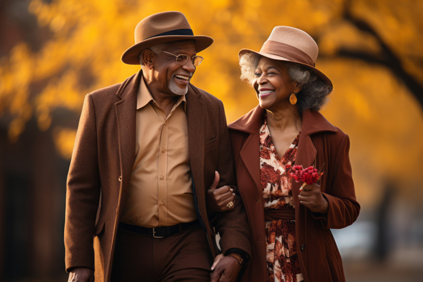 Loving older African American couple in Autumn