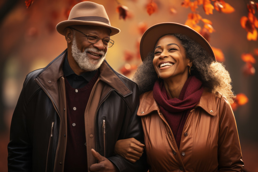 Loving older African American couple in Autumn